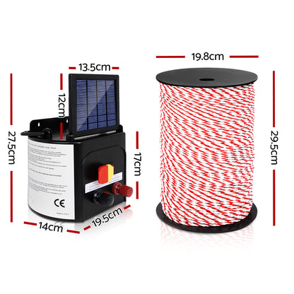 Giantz Electric Fence Energiser 5km Solar Powered Charger + 500m Rope