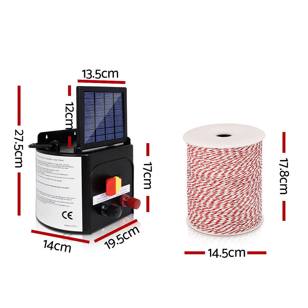 Giantz 3km Solar Electric Fence Energiser Charger with 500M Tape and 25pcs Insulators