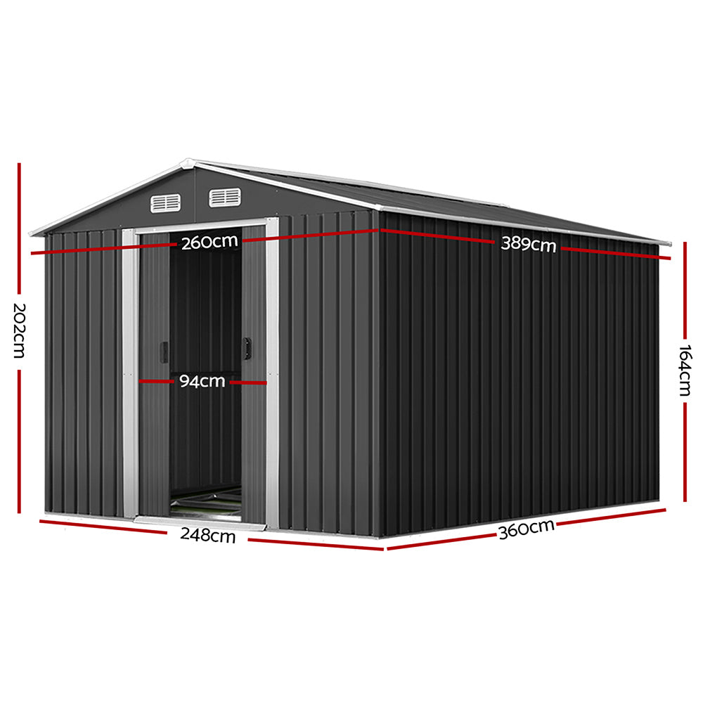 Giantz Garden Shed Outdoor Storage Sheds 2.6x3.9x2M Workshop Metal Base Grey