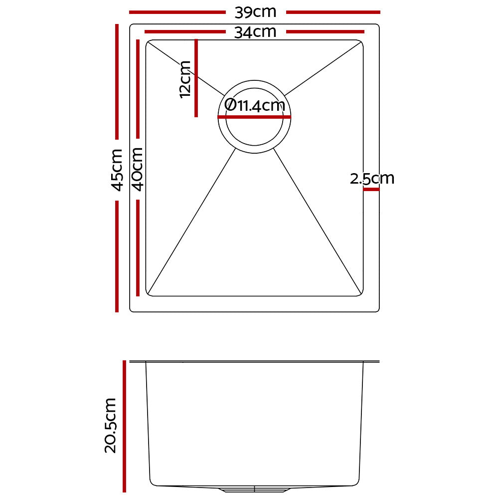 Cefito 39cm x 45cm Stainless Steel Kitchen Sink Under/Top/Flush Mount Silver