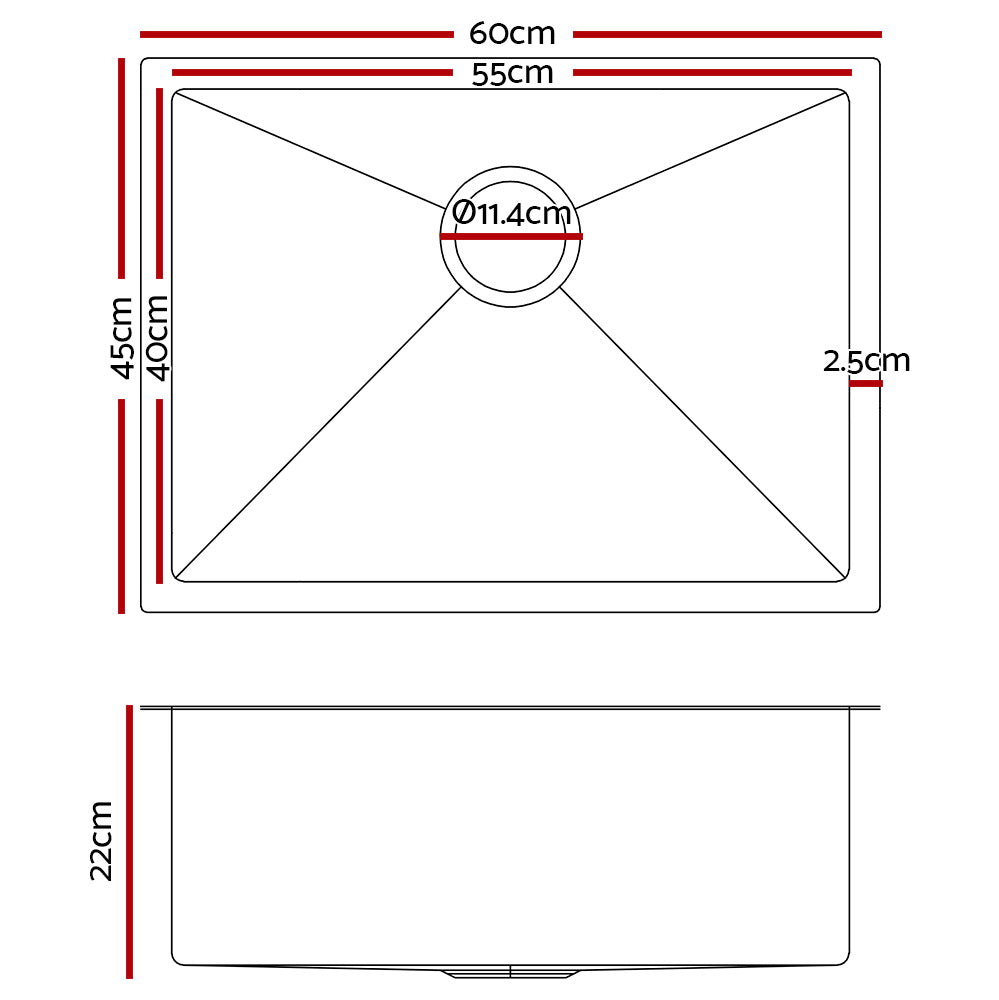 Cefito 60cm x 45cm Stainless Steel Kitchen Sink Under/Top/Flush Mount Silver