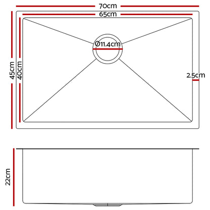 Cefito 70cm x 45cm Stainless Steel Kitchen Sink Under/Top/Flush Mount Silver