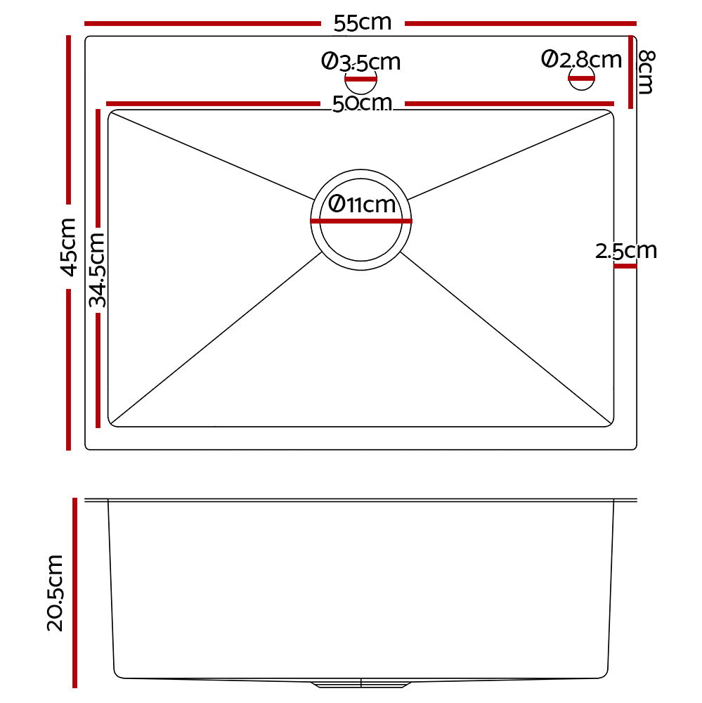 Cefito 55cm x 45cm Stainless Steel Kitchen Sink Flush/Drop-in Mount Silver