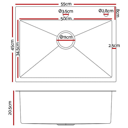 Cefito 55cm x 45cm Stainless Steel Kitchen Sink Flush/Drop-in Mount Silver