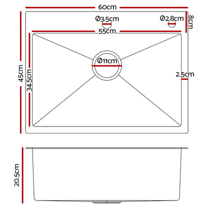 Cefito 60cm x 45cm Stainless Steel Kitchen Sink Flush/Drop-in Mount Silver