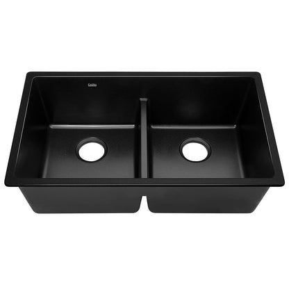 Cefito Stone Kitchen Sink 790X460MM Granite Under/Topmount Basin Double Bowl Black