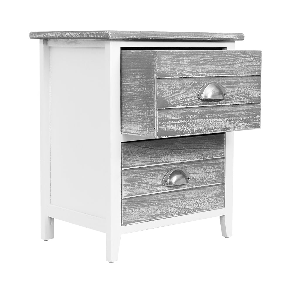 Artiss 2x Bedside Table Nightstands 2 Drawers Storage Cabinet Bedroom Side Grey