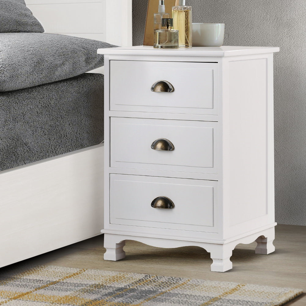 Artiss Vintage Bedside Table Chest Storage Cabinet Nightstand White