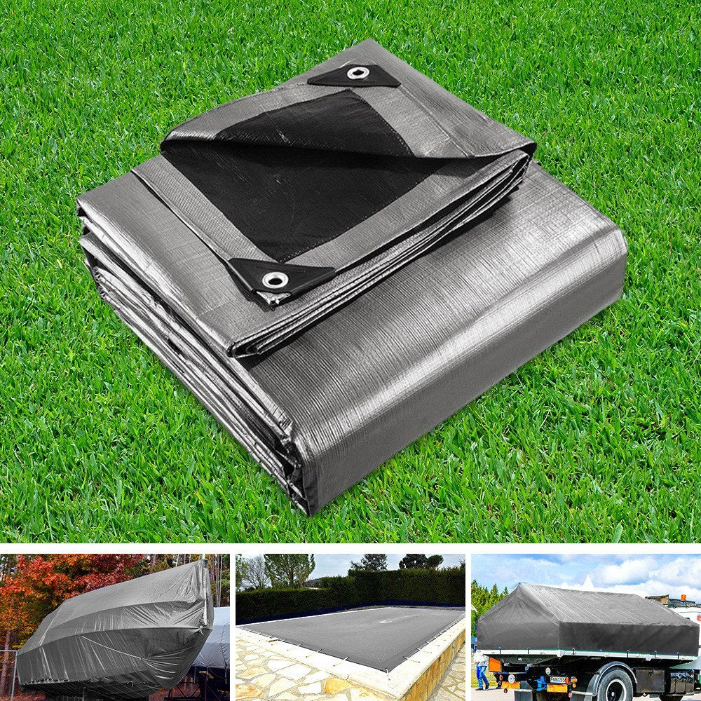 Instahut 6x7.3m Tarp Camping Tarps Poly Tarpaulin Heavy Duty Cover 180gsm Silver