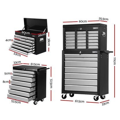 Giantz 17 Drawers Tool Box Trolley Chest Cabinet Cart Garage Mechanic Toolbox Black and Grey