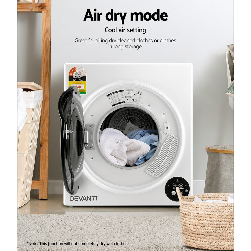 Devanti 5kg Tumble Dryer Fully Auto Wall Mount Kit Clothes Machine Vented White