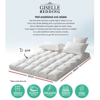 Giselle Double Mattress Topper Pillowtop 1000GSM Microfibre Filling Protector