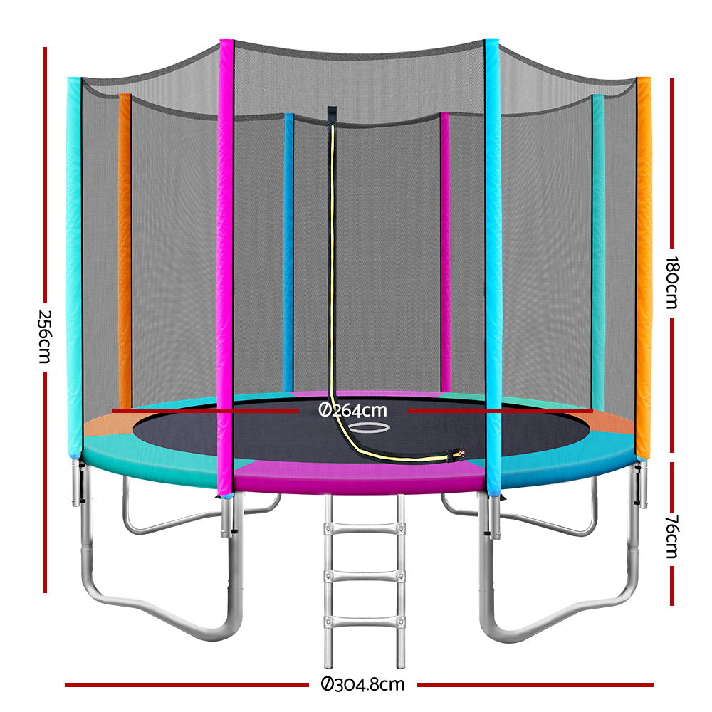 10FT Trampoline Round Trampolines Kids Safety Net Enclosure Pad Outdoor Gift Multi-coloured