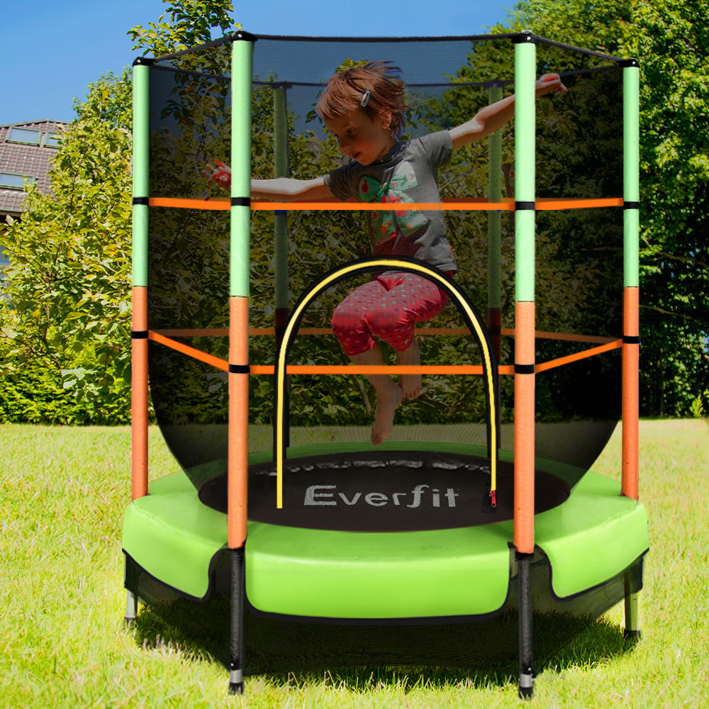 Everfit Trampoline 4.5FT Kids Trampolines Cover Safety Net Pad Ladder Gift Green