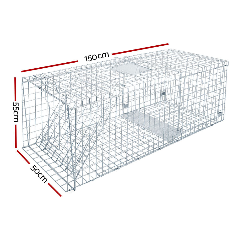 Humane Animal Trap Cage 150 x 50 x 53cm  - Silver