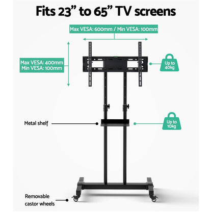 Artiss Steel Mobile TV Stand Cart Height-adjust up to 65" screens 40kg