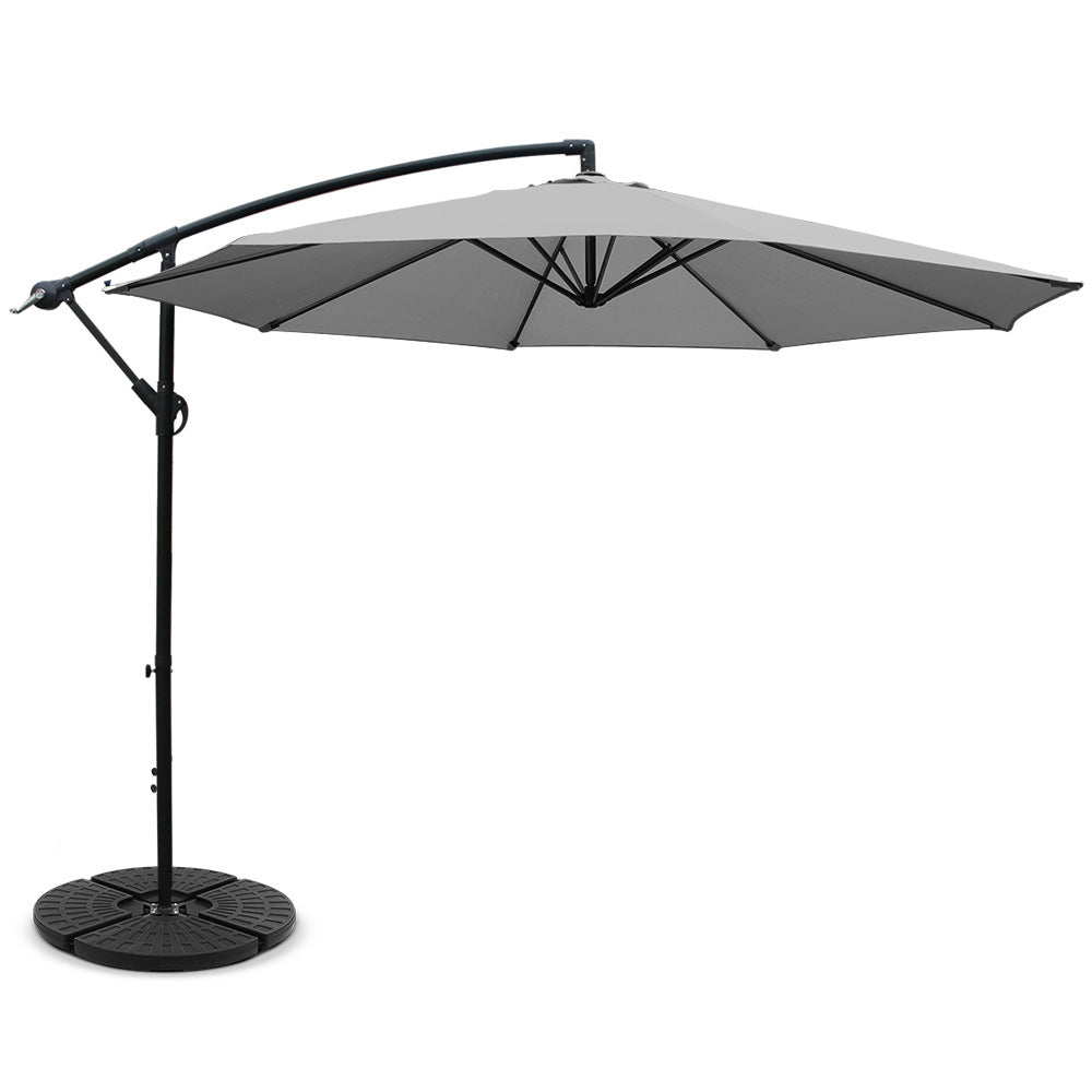 Instahut 3M Umbrella with 48x48cm Base Outdoor Umbrellas Cantilever Sun Beach Garden Patio Grey