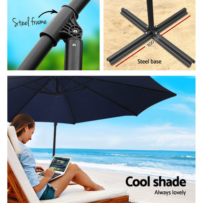 Instahut 3M Umbrella with 48x48cm Base Outdoor Umbrellas Cantilever Sun Beach Garden Patio Navy