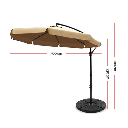 Instahut 3M Umbrella with 48x48cm Base Outdoor Umbrellas Cantilever Sun Beach UV Beige