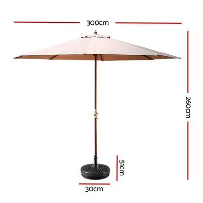 Instahut Outdoor Umbrella Pole Umbrellas 3M with Base Garden Stand Deck Beige