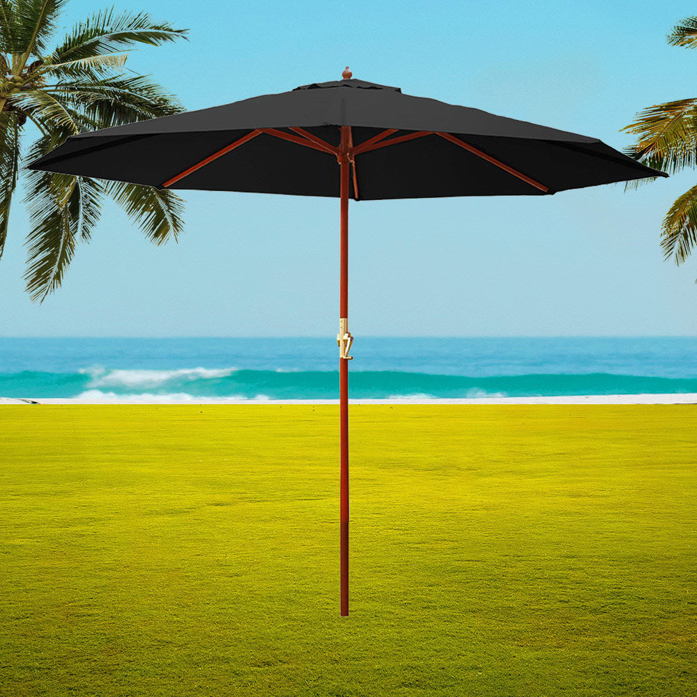 Instahut Outdoor Umbrella 3M Pole Cantilever Stand Garden Umbrellas Patio Black