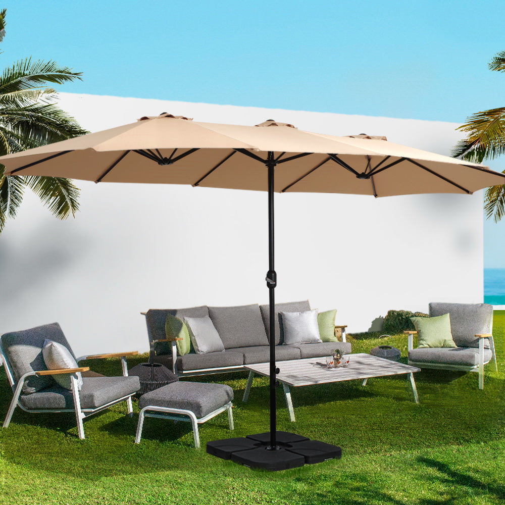 Instahut Outdoor Umbrella Twin Umbrella Beach Stand Base Garden Sun Shade 4.57m