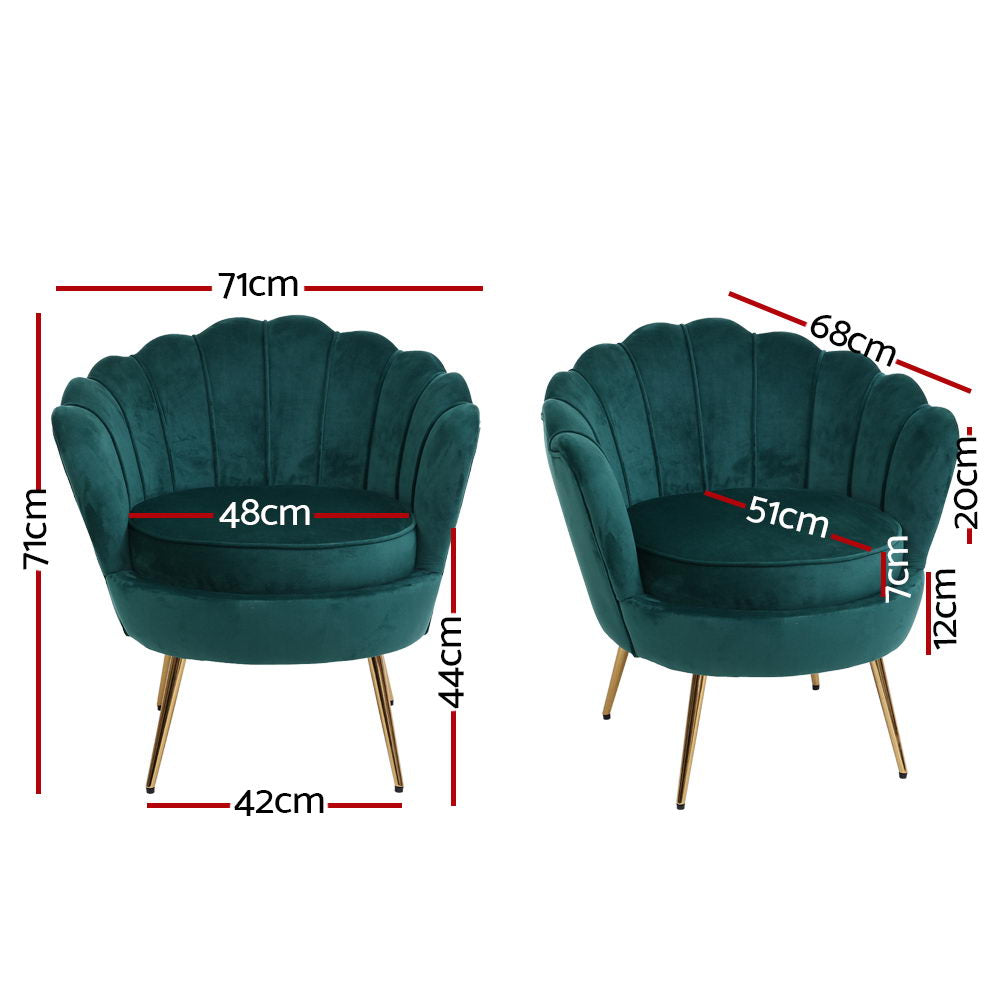 Artiss Armchair Lounge Chair Accent Armchairs Retro Lounge Accent Chair Single Sofa Velvet Shell Back Seat Green