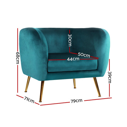 Artiss Armchair Lounge Sofa Arm Chair Accent Chairs Armchairs Couch Velvet Green