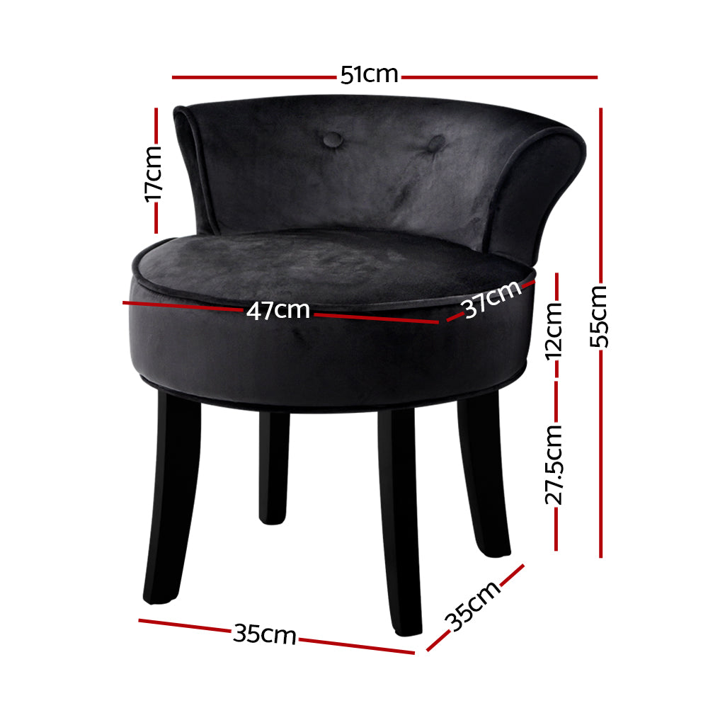 Artiss Velvet Vanity Stool Backrest Stools Dressing Table Chair Makeup Bedroom Black