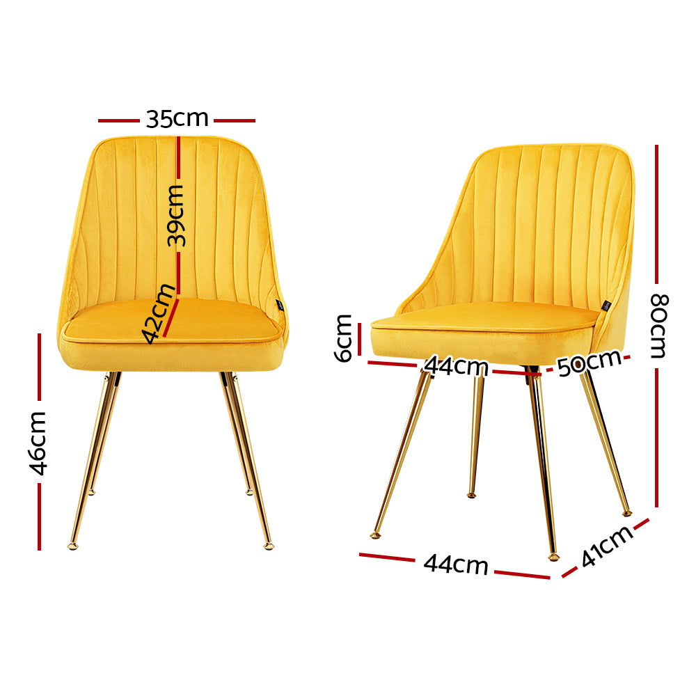 Artiss Set of 2 Dining Chairs Retro Chair Cafe Kitchen Modern Metal Legs Velvet Yellow