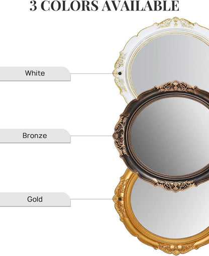 Oval Antique Vintage Hanging Wall Mirror for Bedroom and Livingroom (Gold, 38 x 33 cm)