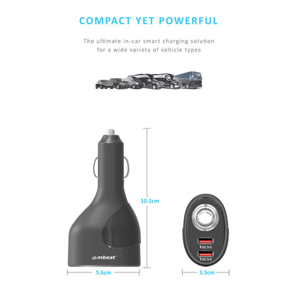 mbeat Gorilla Power Dual Port QC 3.0 Car Charger With Cigar Lighter Socket