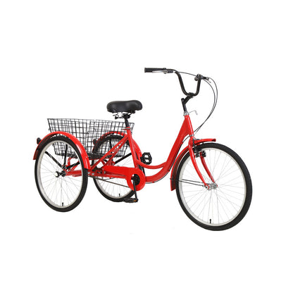 New 26 inch Adult Tricycle 7-Speed 3 Wheels Bike with Free Lock Installation Tool Red