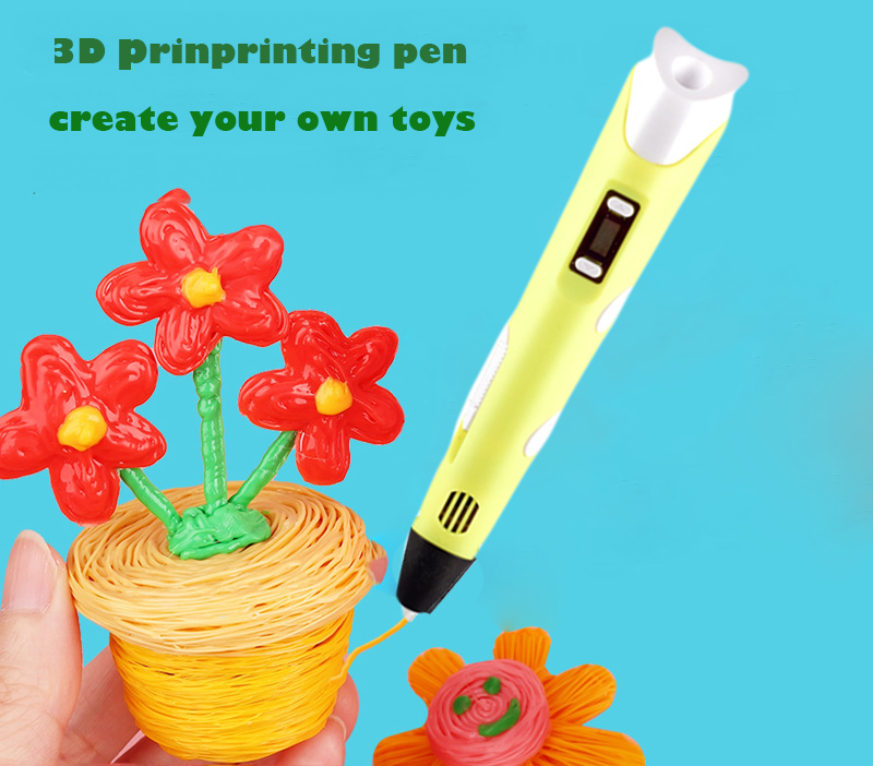 USB 3D Printing Pen Drawing Pen Printer +LCD Screen +3 Free Filaments Kid Gift Yellow