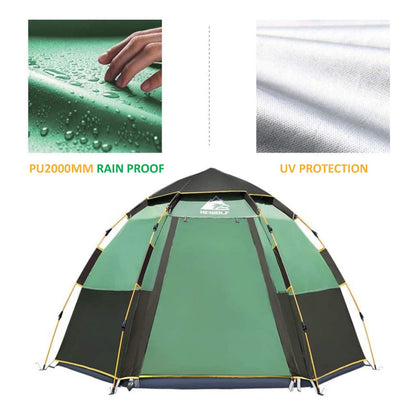 Waterproof Instant Camping Tent 4/5/6 Person Easy Quick Setup Dome Hexagonal Family Tents For Camping, Double Layer Flysheet Can Be Used As Beach Shelter