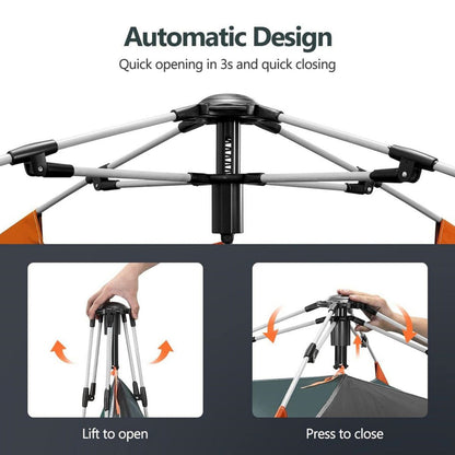 Instant Pop Up Tent For Hiking 2/3/4 Person Camping Tents, Waterproof Windproof Family Tent With Top Rainfly, Easy Set Up, Portable With Carry Bag, With UV Protection  / GREEN-ORANGE