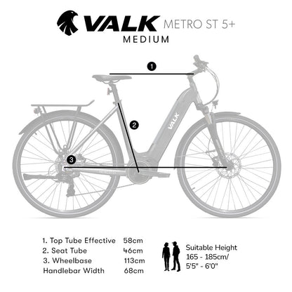 2023 Valk Metro ST 5 + Electric Bike, Mid-Drive, Step-Through, Medium, Dark Grey