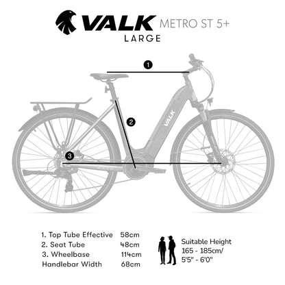 2023 Valk Metro ST 5 + Electric Hybrid Bike, Mid-Drive, Step-Through, Large, Dark Grey