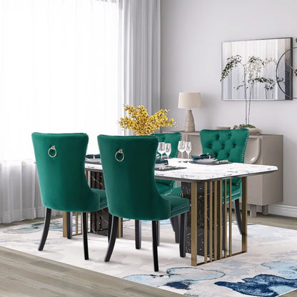 2x Velvet Dining Chairs- Green