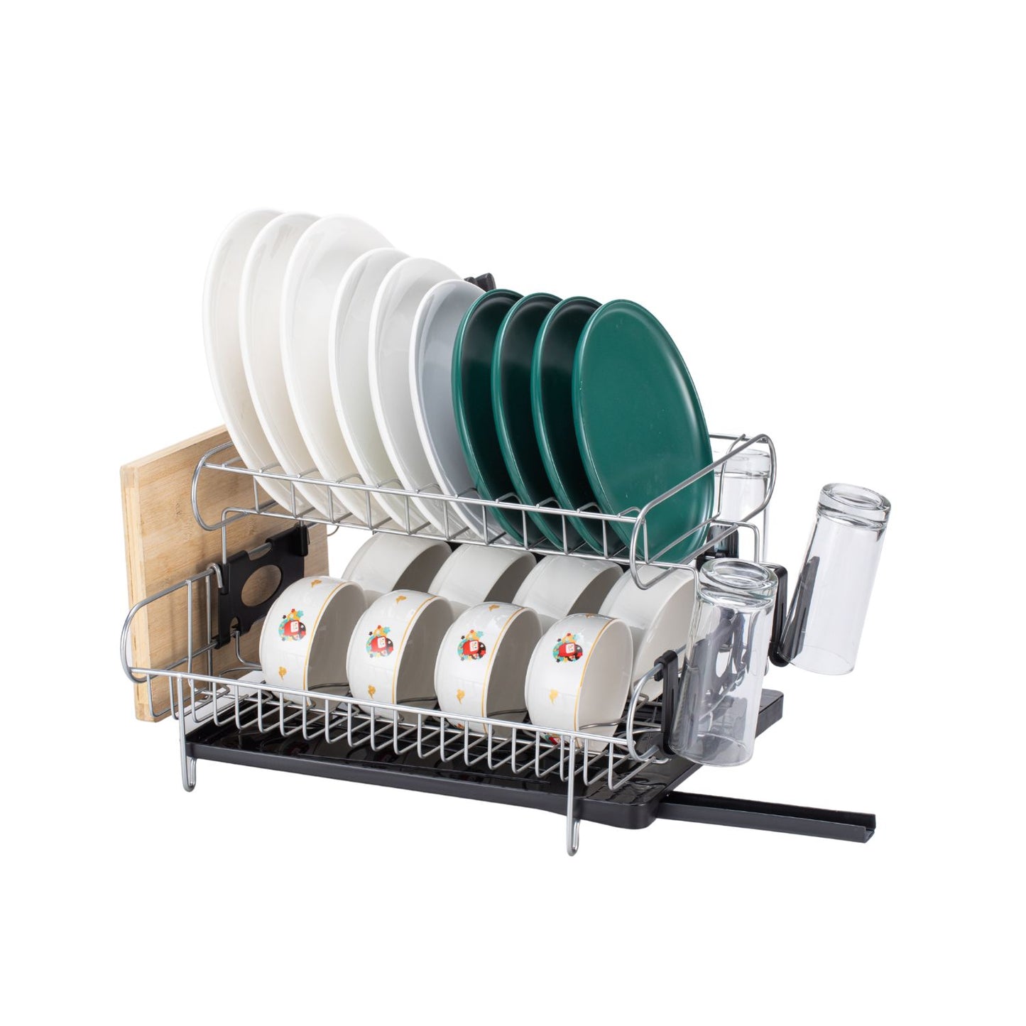 GOMINIMO 2-Tier Dish Drying Rack with Draining Board and Cup Holder GO-DR-100-YH