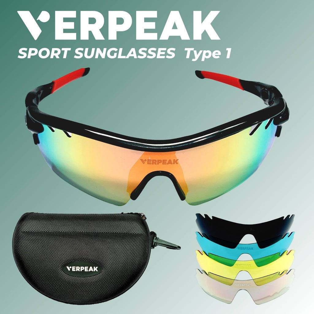 Verpeak Sport Sunglasses Type 1 ( Black frame with red end tip) VP-SS-100-PB