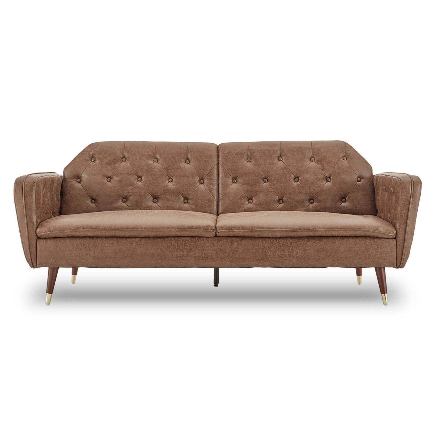 Sarantino Faux Velvet Tufted Sofa Bed Couch Futon - Brown