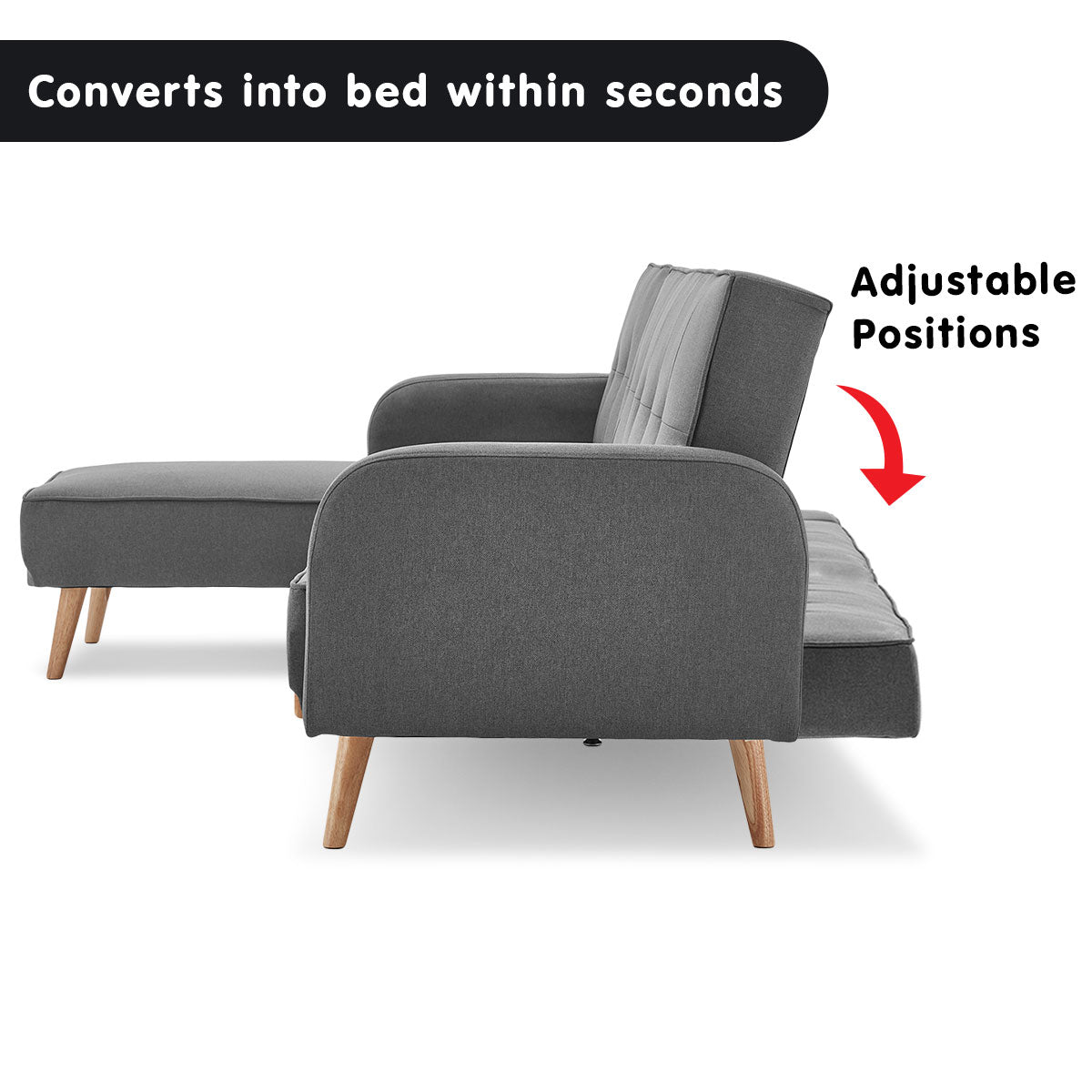 Sarantino 3-Seater Corner Sofa Bed with Chaise Lounge - Dark Grey