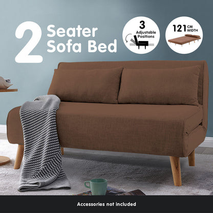 Sarantino 2-Seater Adjustable Sofa Bed Lounge Faux Linen - Brown