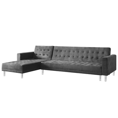 Sarantino Faux Velvet Corner Wooden Sofa Bed Couch with Chaise - Grey