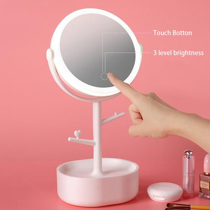 Ecoco Smart LED Light Cosmetic Makeup Mirror USB Touch Screen Home Desk Vanity 360° Pink