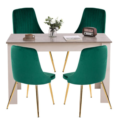 Grey Rectangular Dining Table with 4x Green Velvet Chairs