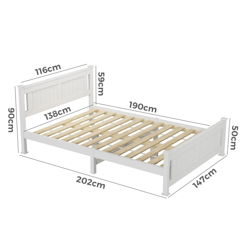 Double Solid Pine Timber Bed Frame &#8211; White