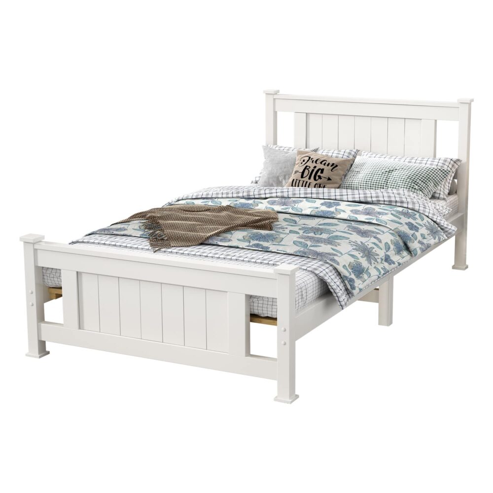 King Single Solid Pine Timber Bed Frame &#8211; White