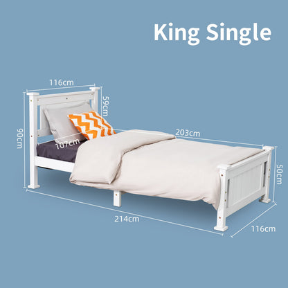 King Single Solid Pine Timber Bed Frame &#8211; White